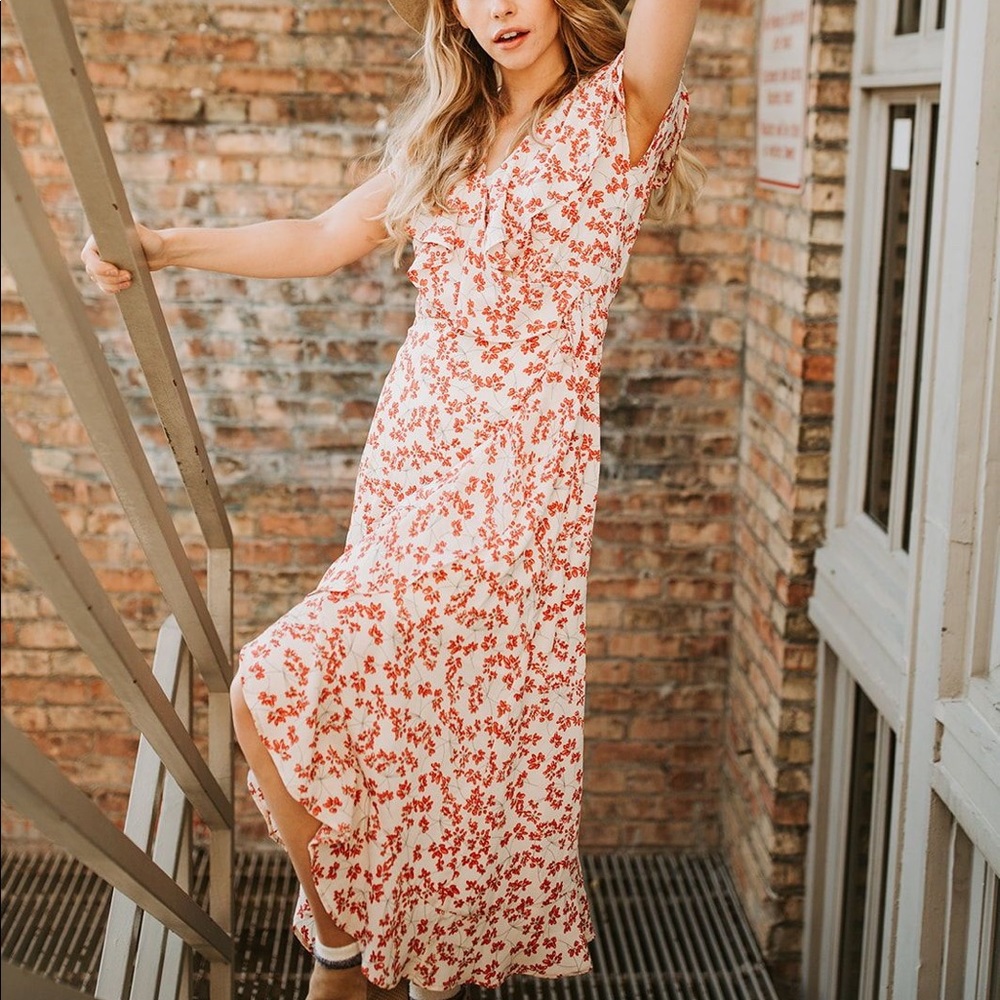 Piper & Scoot Ruffle Floral Midi Dress Size S NWOT